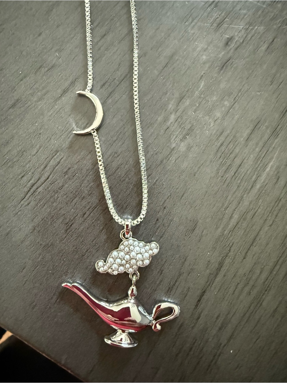 NEW! Disney Silver Moon & Genie Pendant Necklace